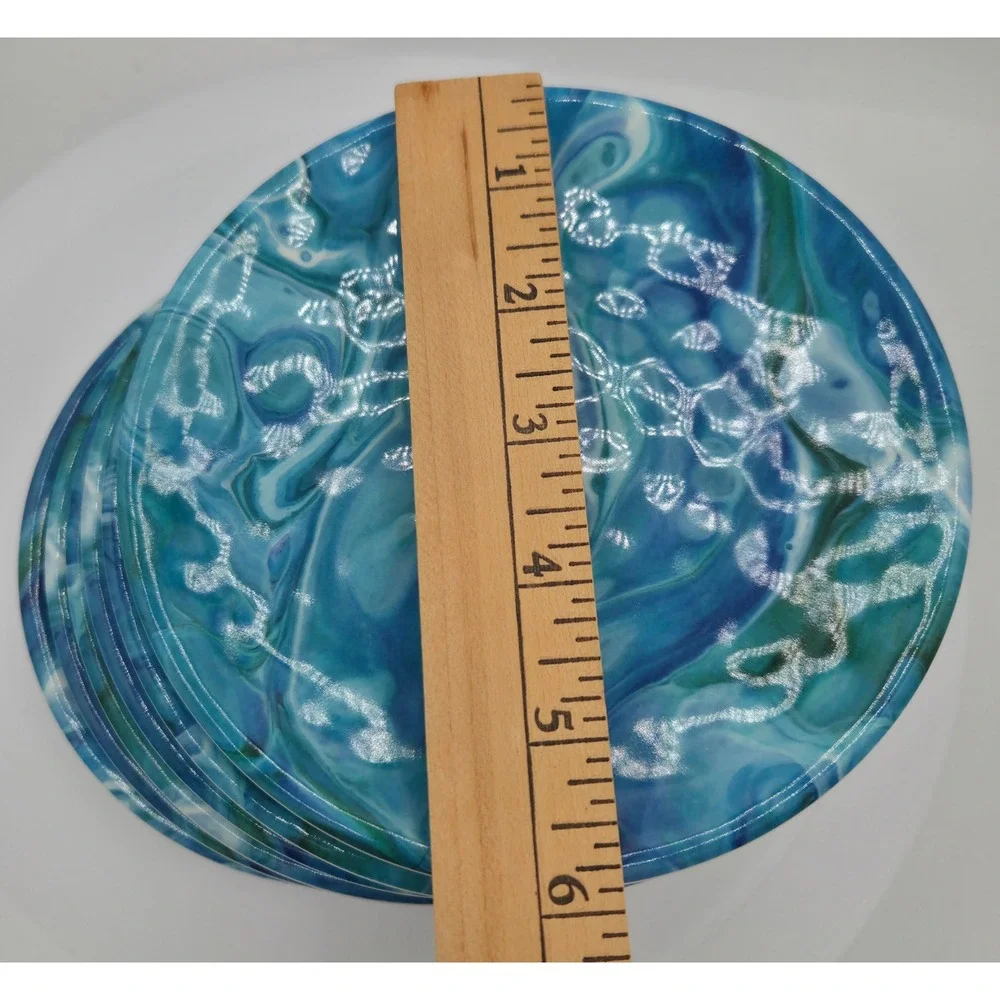 Certified International Fluidity Melamine Appetizer Plates Blue Marble Set‎ of 6